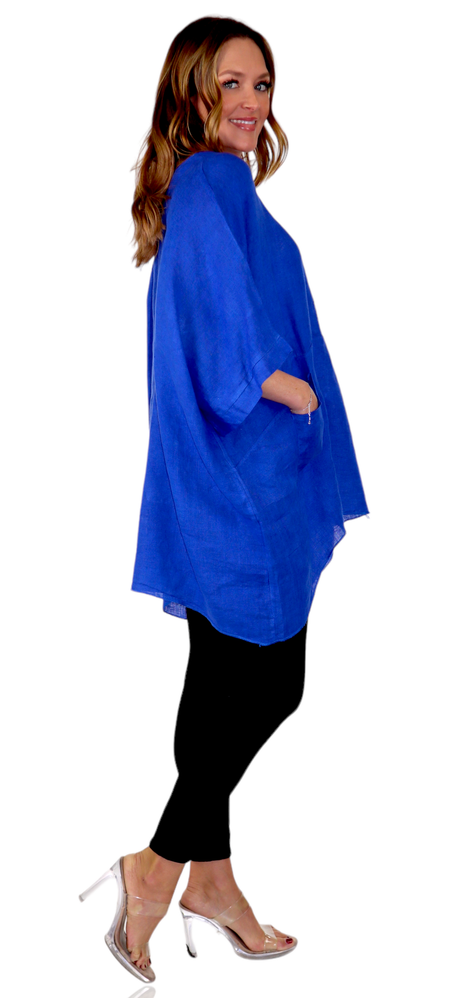 100% Linen Bohemian Boxy Poncho Style Tunic, Made in Italy | One Size Fits All (Sizes S-3X).