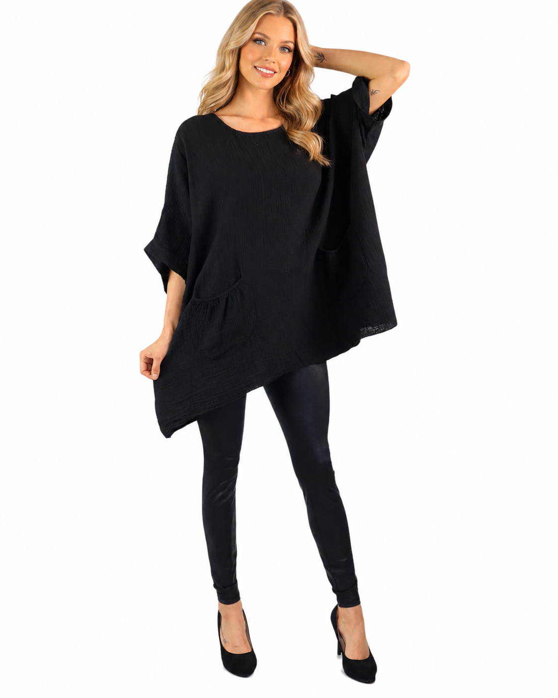 Cotton Gauze Asymmetric Oversize Tunic Top | One Size Fits all (S-XL)