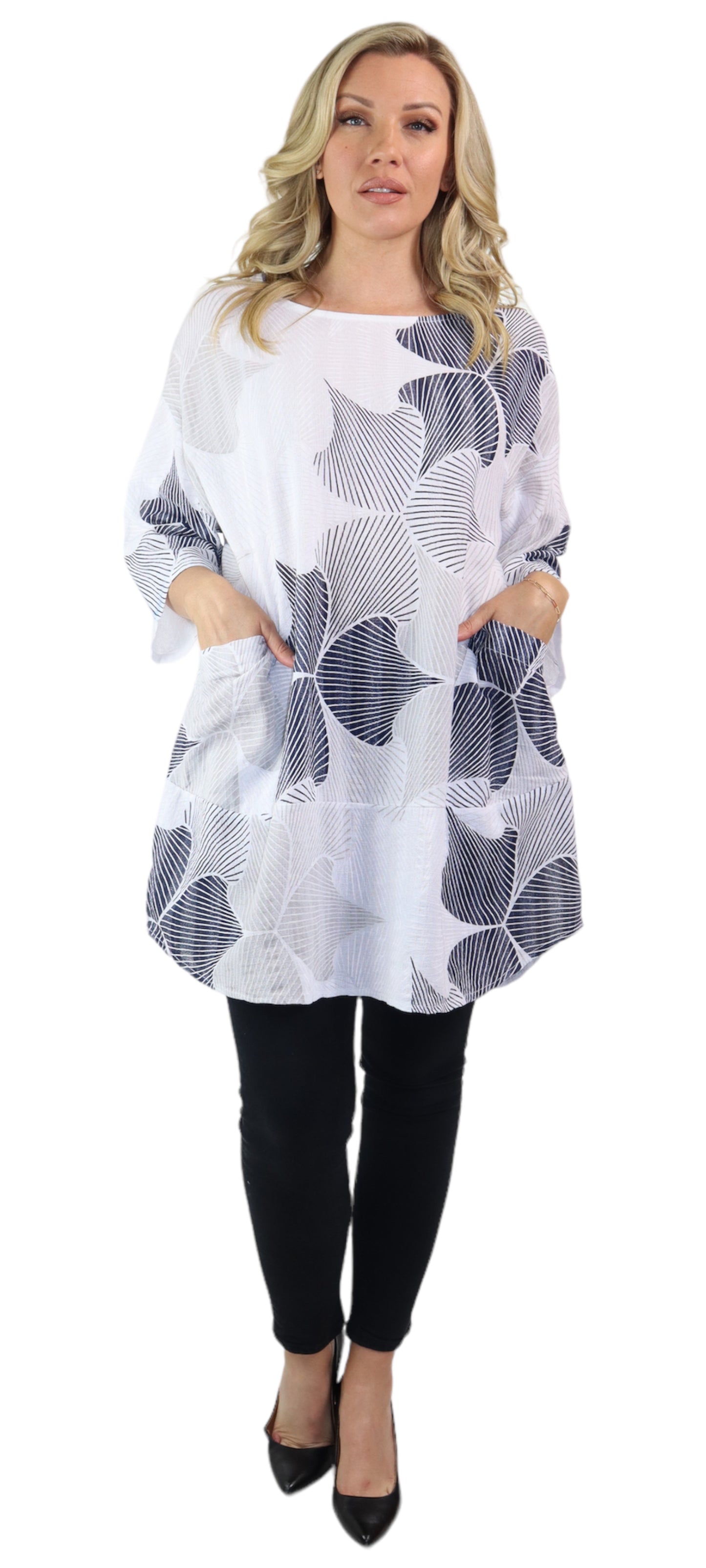 Womens Linen Long Relaxed Fit Tunic Dress Top with Front Pockets | One Size Fits All (S-1X)