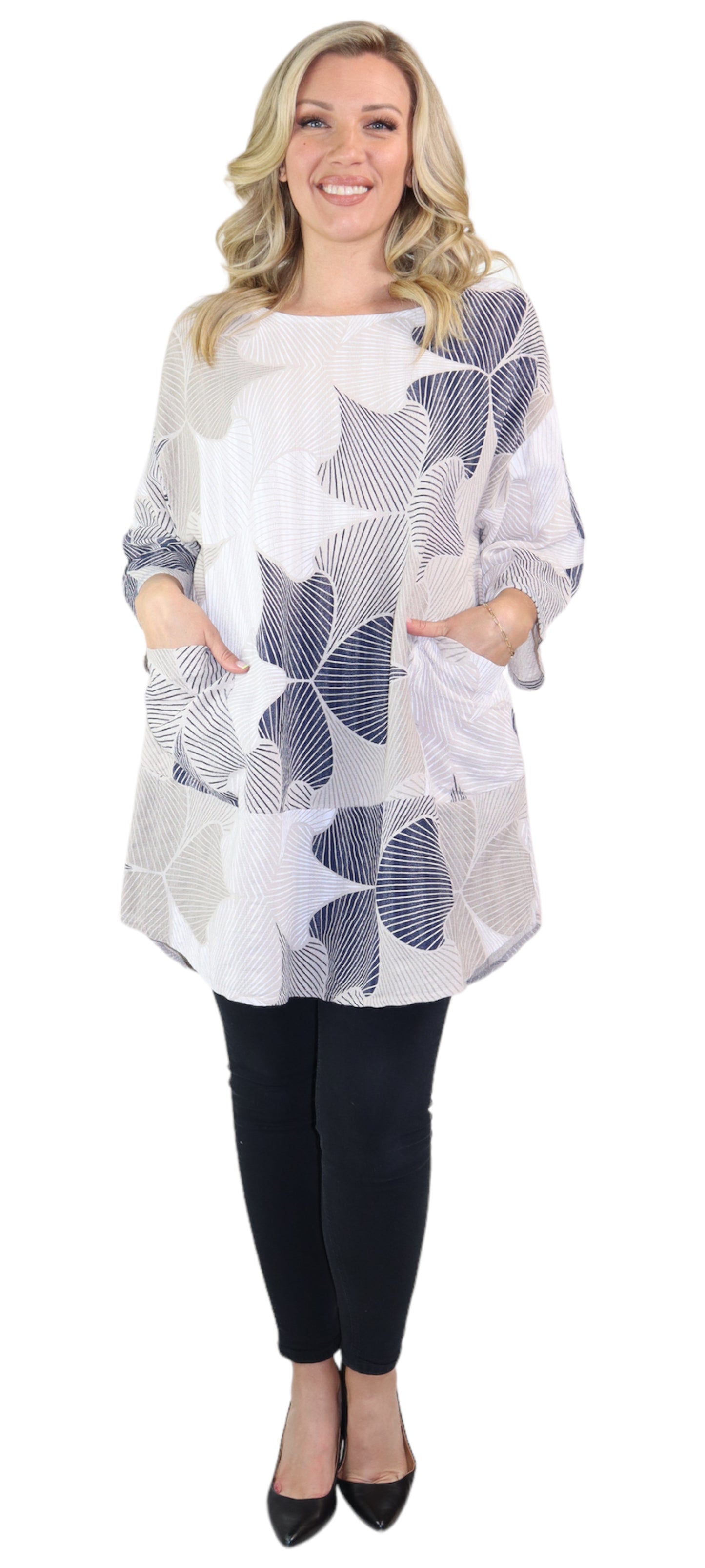 Womens Linen Long Relaxed Fit Tunic Dress Top with Front Pockets | One Size Fits All (S-1X)