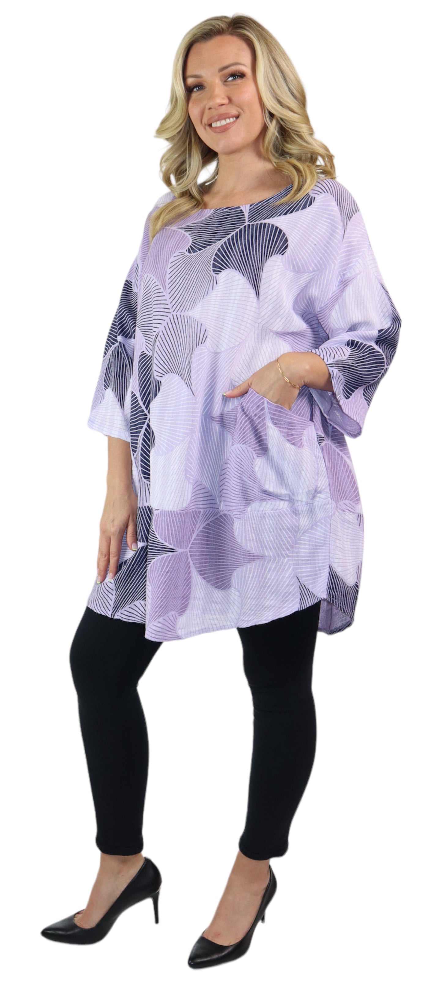 Womens Linen Long Relaxed Fit Tunic Dress Top with Front Pockets | One Size Fits All (S-1X)