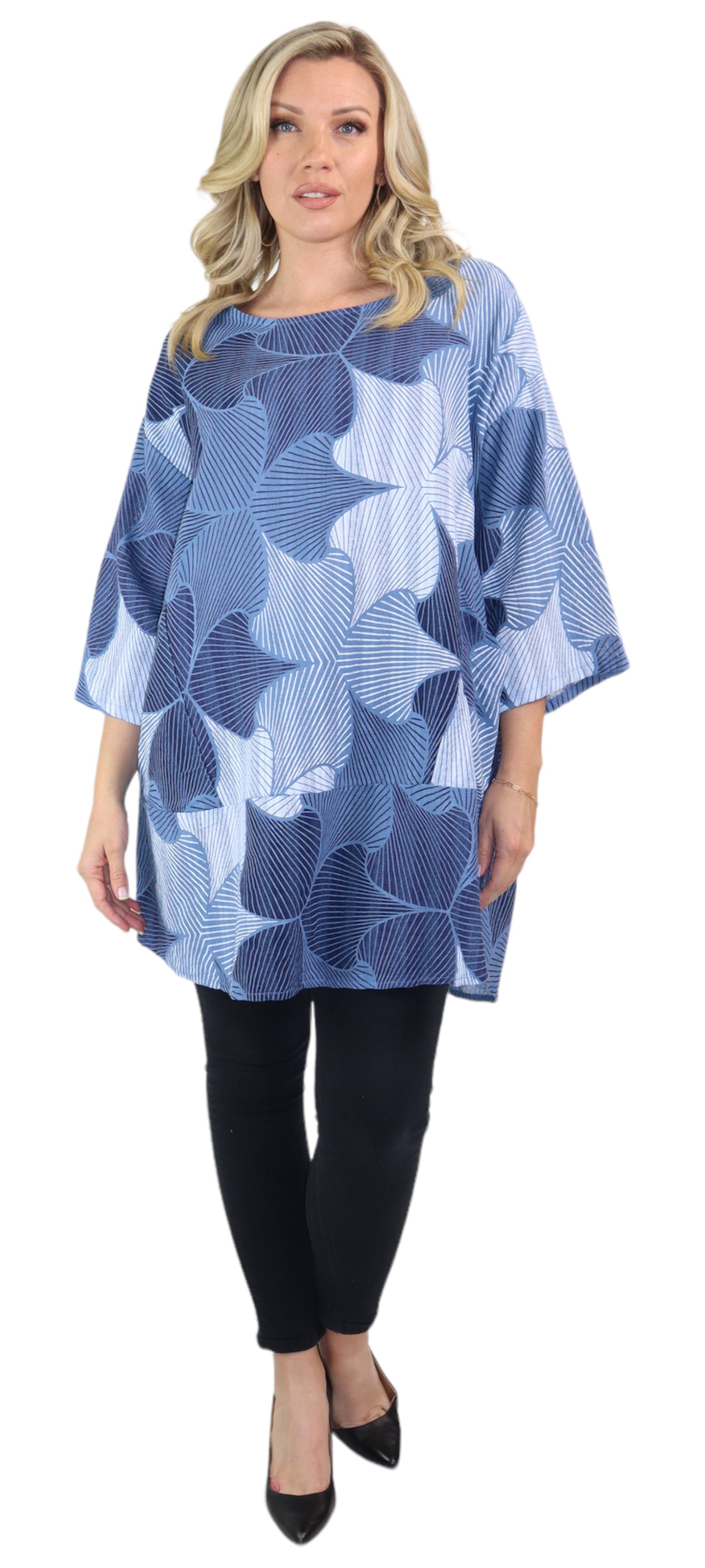 Womens Linen Long Relaxed Fit Tunic Dress Top with Front Pockets | One Size Fits All (S-1X)