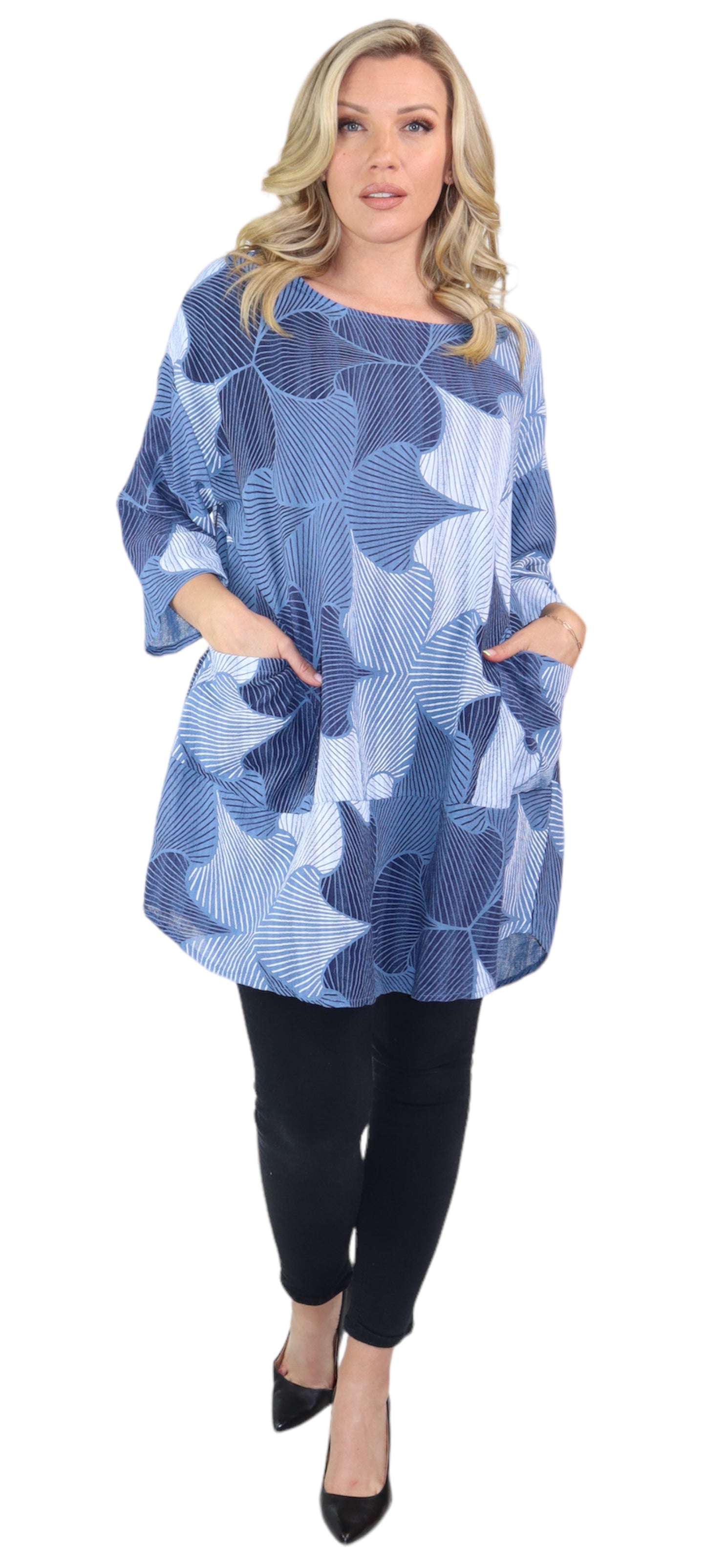 Womens Linen Long Relaxed Fit Tunic Dress Top with Front Pockets | One Size Fits All (S-1X)