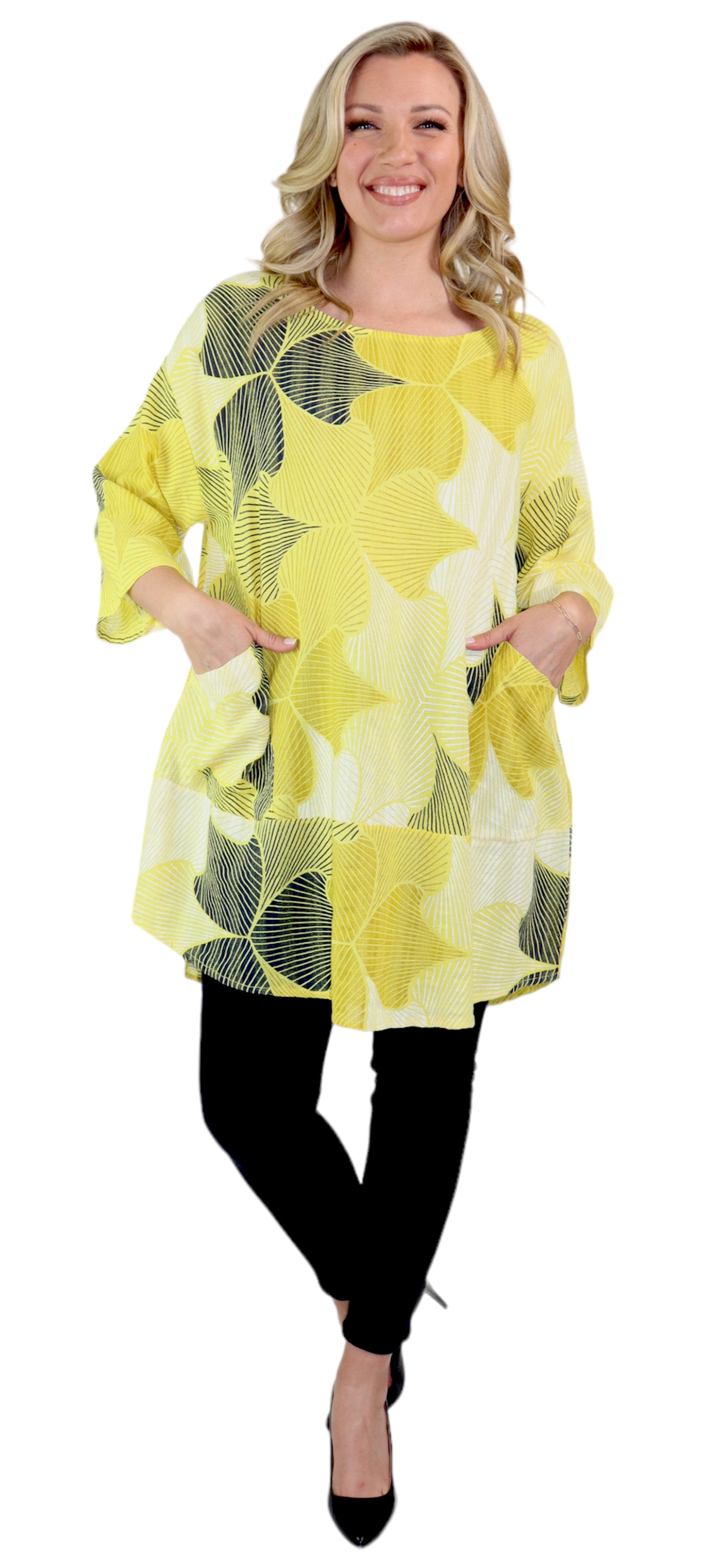 Womens Linen Long Relaxed Fit Tunic Dress Top with Front Pockets | One Size Fits All (S-1X)