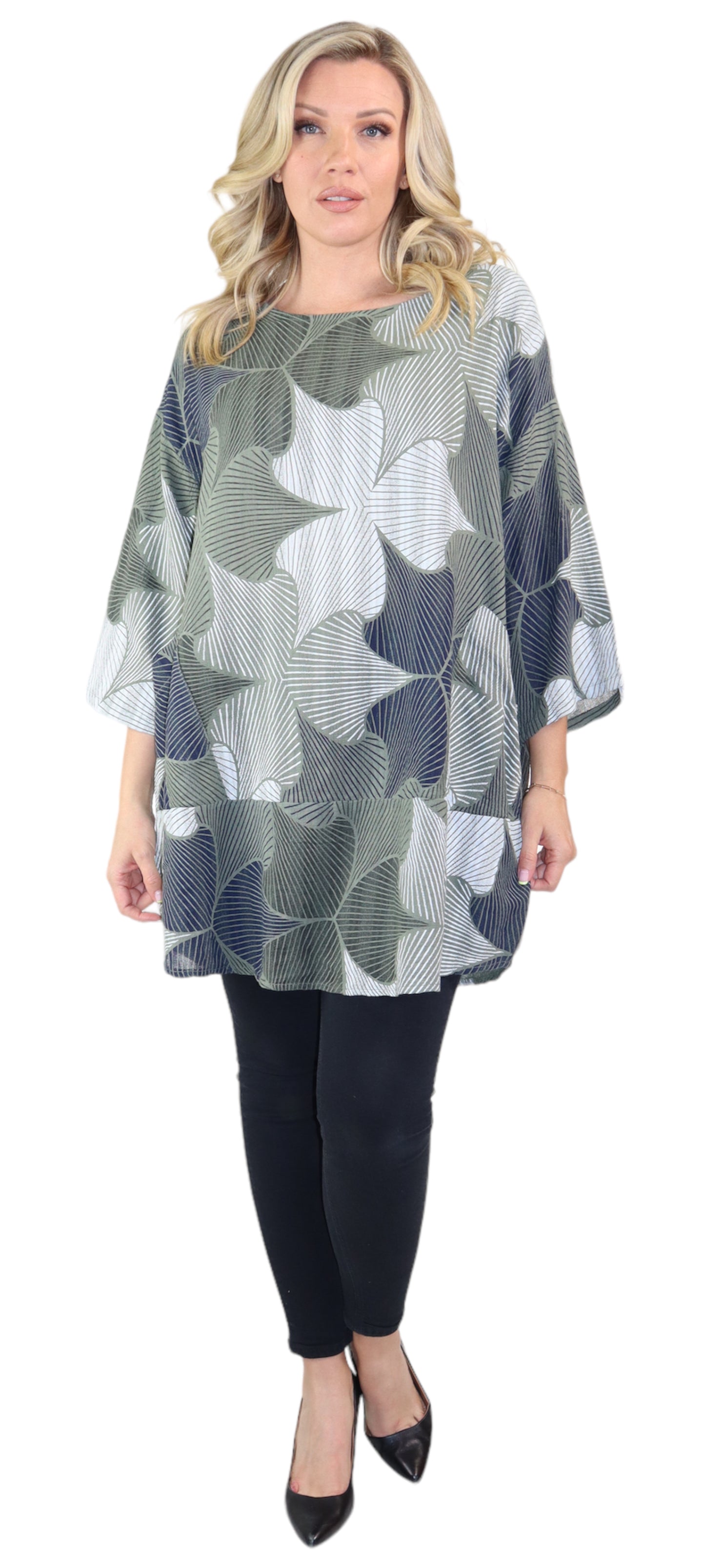 Womens Linen Long Relaxed Fit Tunic Dress Top with Front Pockets | One Size Fits All (S-1X)