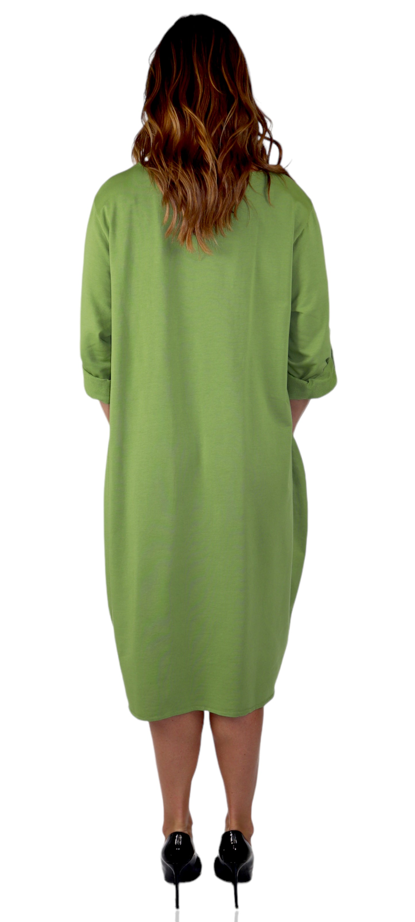 Womens Relaxed Fit Midi Dress with Ballon Hem and Front Pockets