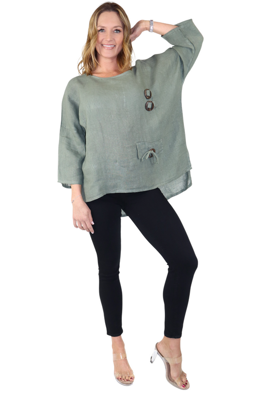 Loose Fit Oversized Tunic Blouse Top, One Size Fits All, 100% Natural Linen