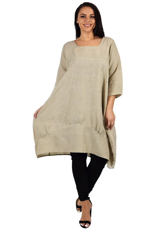 Zopali Women's Plus Size Breathable Linen 3/4 Sleeve Bubble Hem Pullover Dress Top