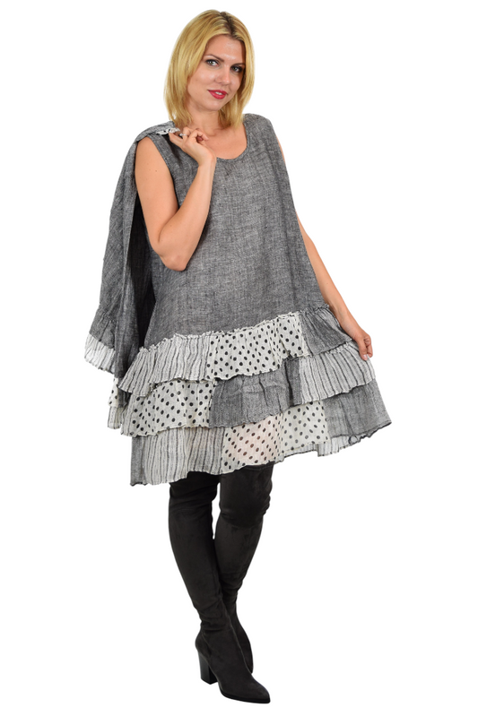 2 PC Linen Tunic Dress and Crop Jacket set, 100% linen Dress and Jacket Set, , Frill linen Dress, Washed Linen Dress, Crop Jacket Set