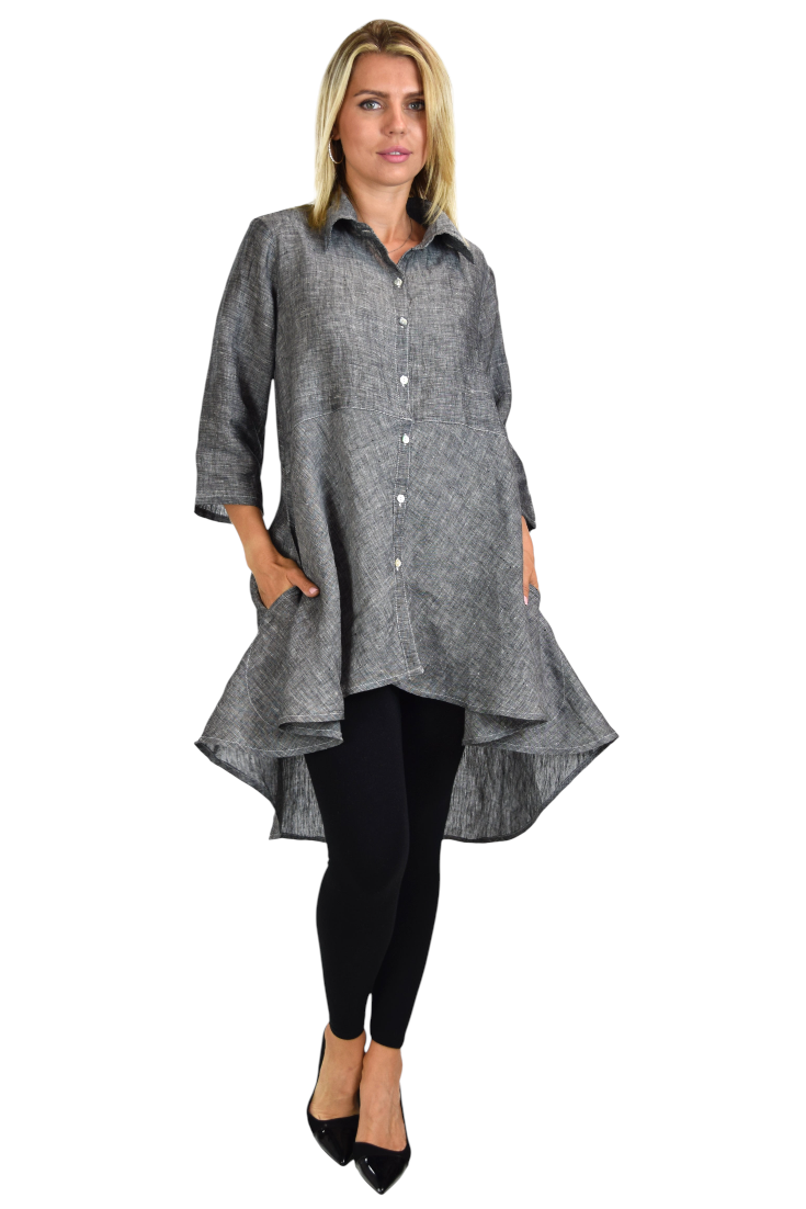 Hi Low Linen shirt,  100% linen Blouse, Wome linen top, Linen Tunic, Polka Dot Linen Shirt, Plus size Shirt, Plus size linen blouse