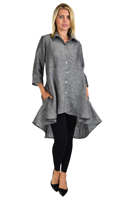 Hi Low Linen shirt,  100% linen Blouse, Wome linen top, Linen Tunic, Polka Dot Linen Shirt, Plus size Shirt, Plus size linen blouse