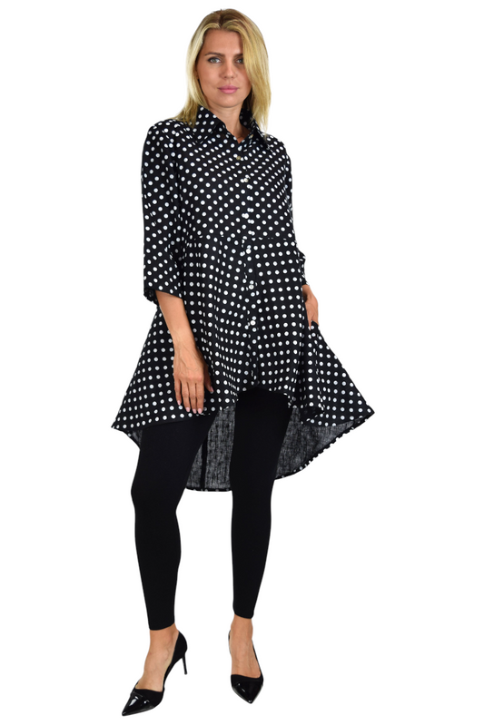 Copy of Hi Low Button Down A Line Swing Dress Shirt Top Reg and Plus Sizes
