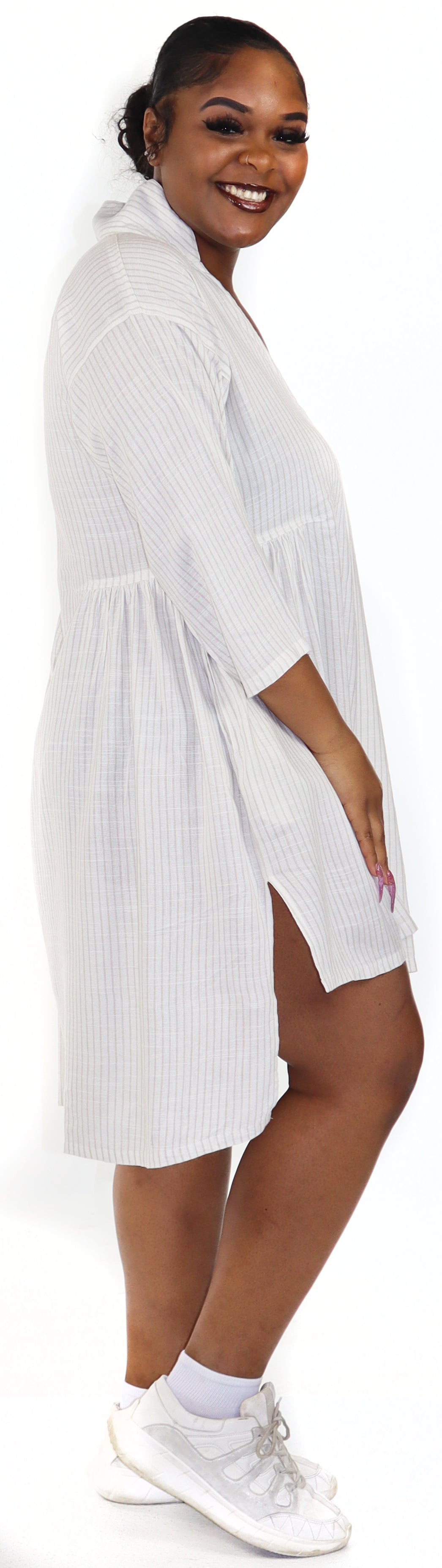 Women Boho High Low Linen V Neck Knee Length Dress Top, Bohemian Linen Dress, Regular and Plus Sizes