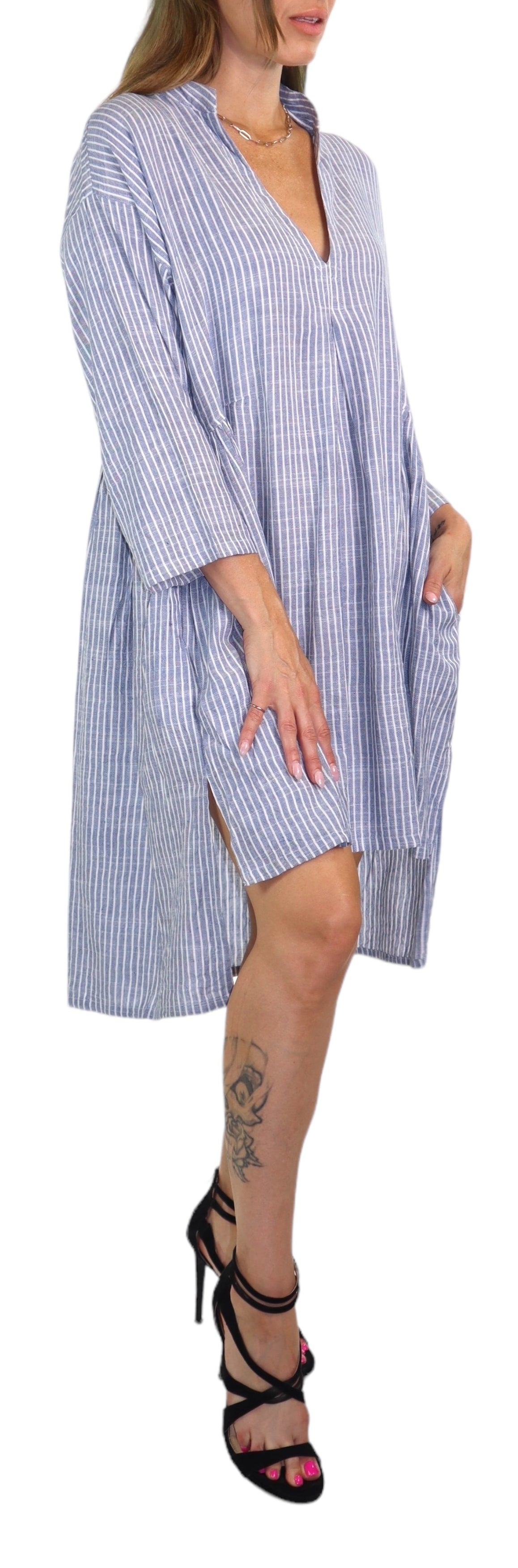 Women Linen Bohemian High Low Knee Length Dress Top | Regular and Plus Sizes