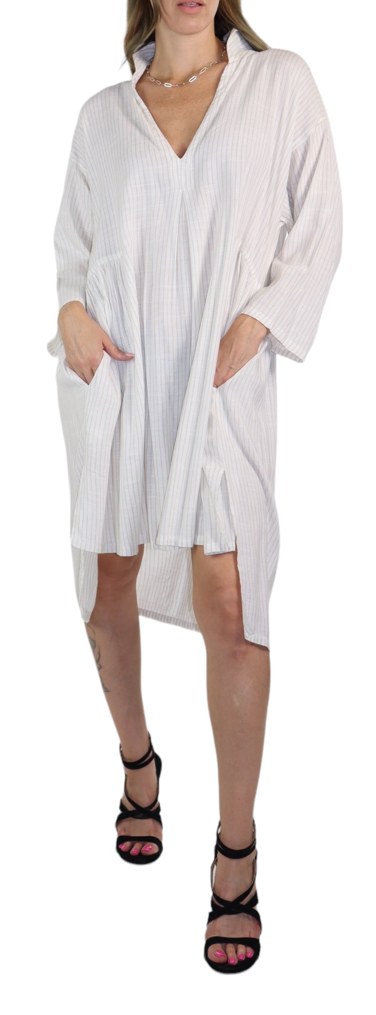 Women Linen Bohemian High Low Knee Length Dress Top | Regular and Plus Sizes