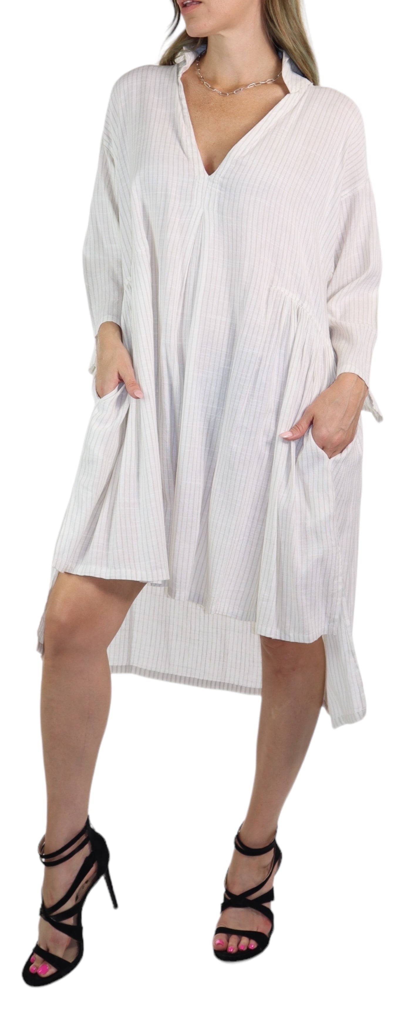 Women Linen Bohemian High Low Knee Length Dress Top | Regular and Plus Sizes