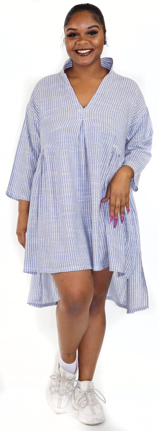 Women Boho High Low Linen V Neck Knee Length Dress Top, Bohemian Linen Dress, Regular and Plus Sizes