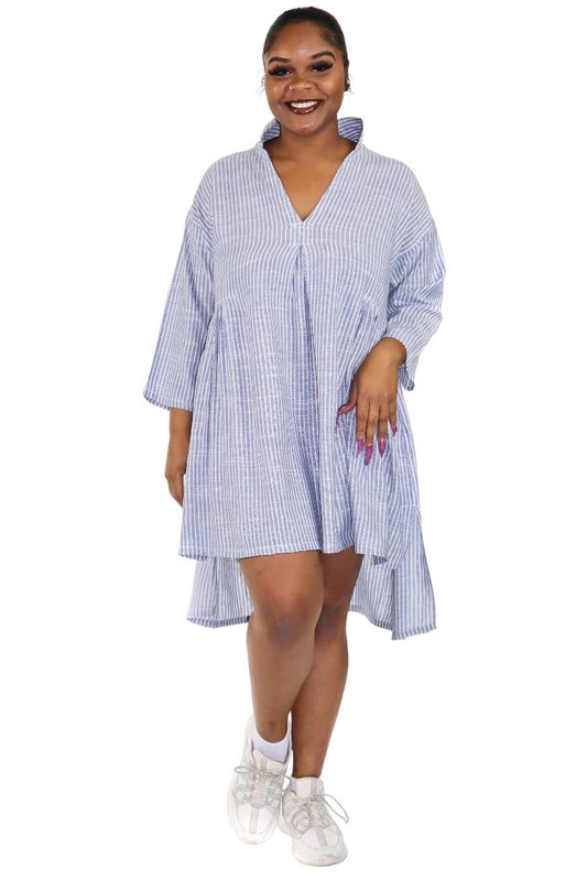 Women Boho High Low Linen V Neck Knee Length Dress Top, Bohemian Linen Dress, Regular and Plus Sizes