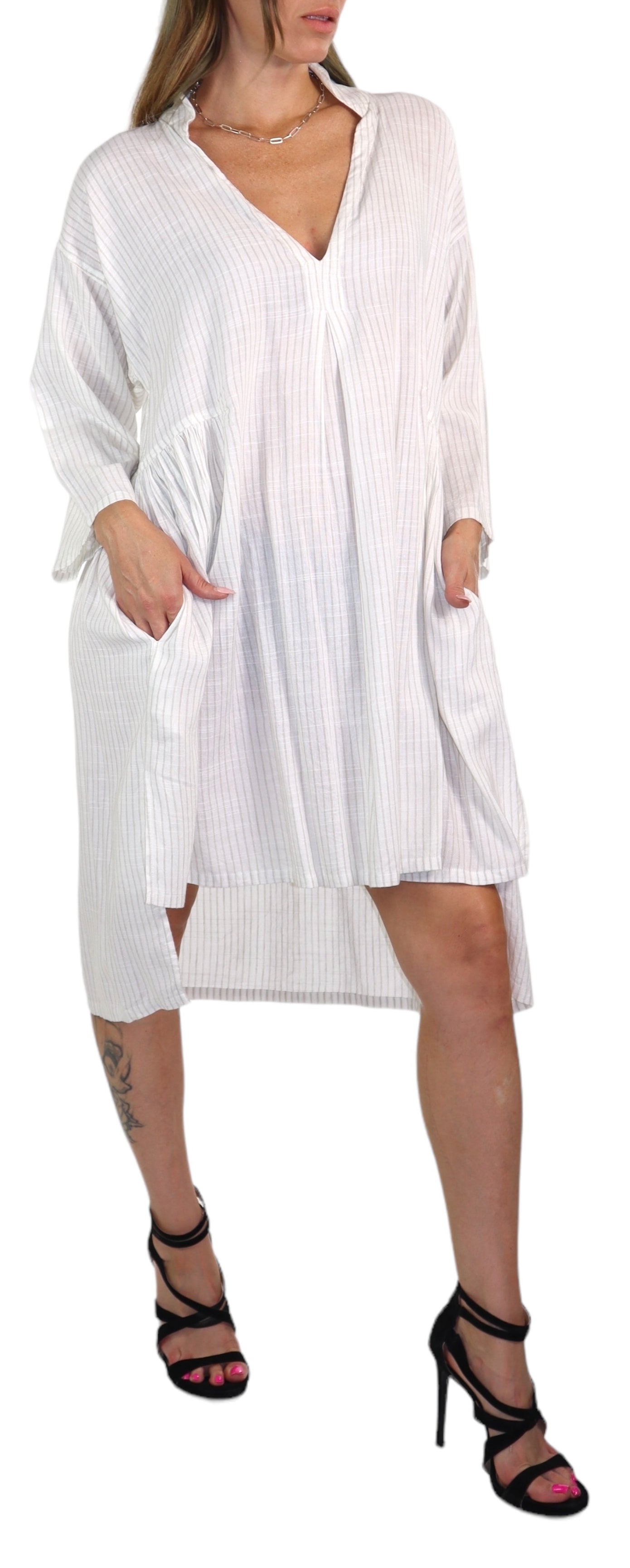 Women Linen Bohemian High Low Knee Length Dress Top | Regular and Plus Sizes