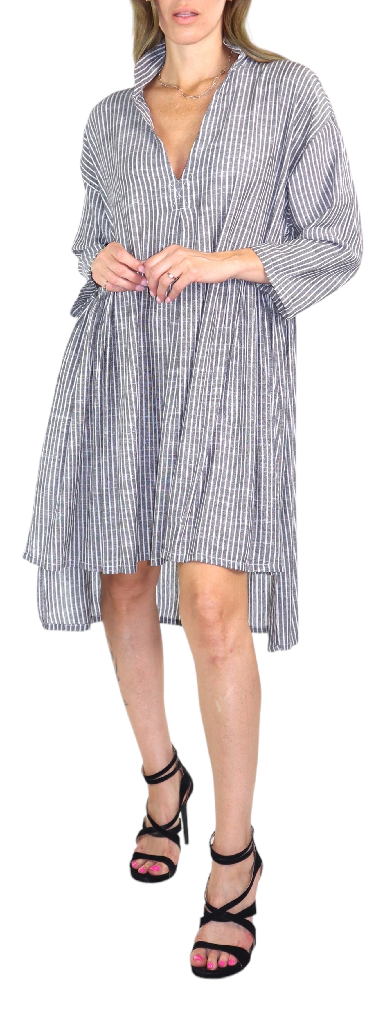 Women Linen Bohemian High Low Knee Length Dress Top | Regular and Plus Sizes