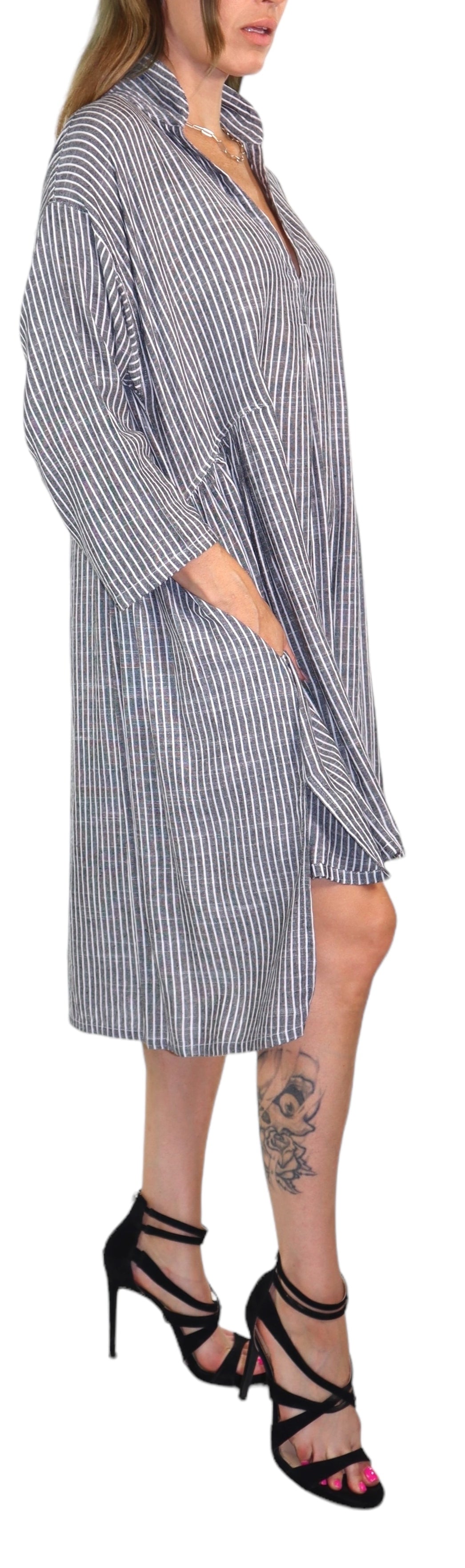 Women Linen Bohemian High Low Knee Length Dress Top | Regular and Plus Sizes