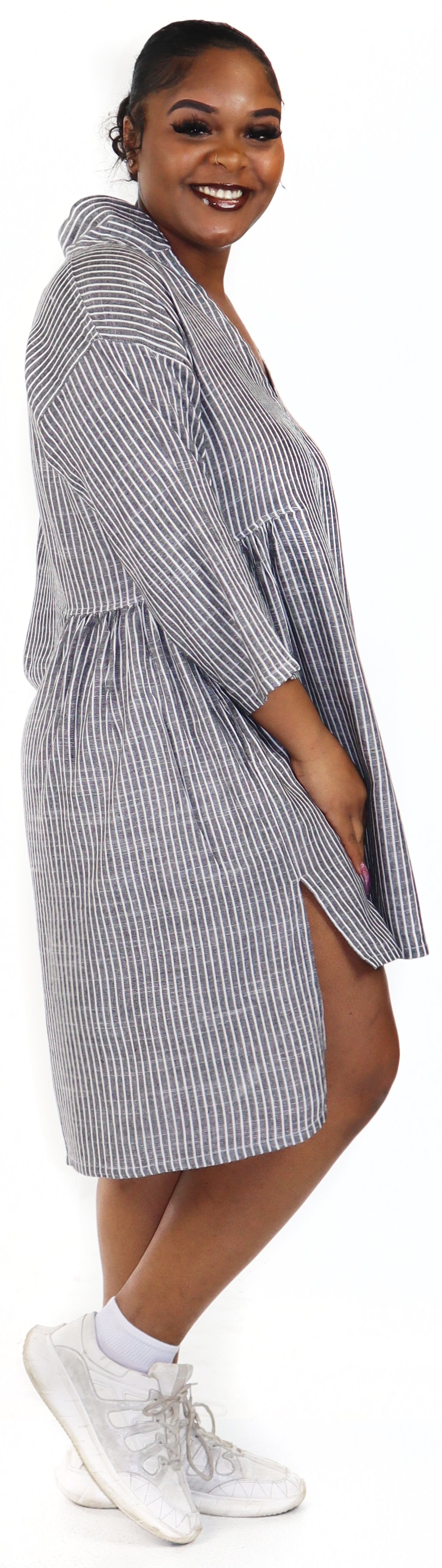 Women Boho High Low Linen V Neck Knee Length Dress Top, Bohemian Linen Dress, Regular and Plus Sizes