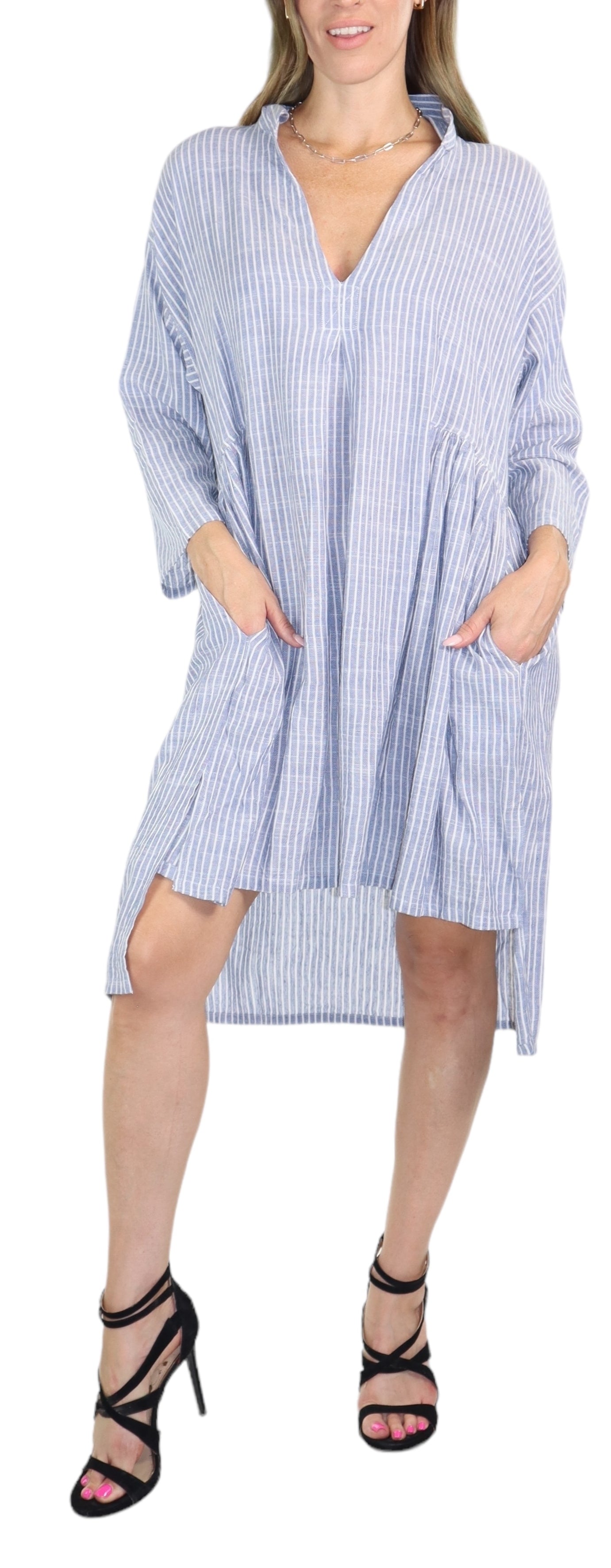 Women Linen Bohemian High Low Knee Length Dress Top | Regular and Plus Sizes