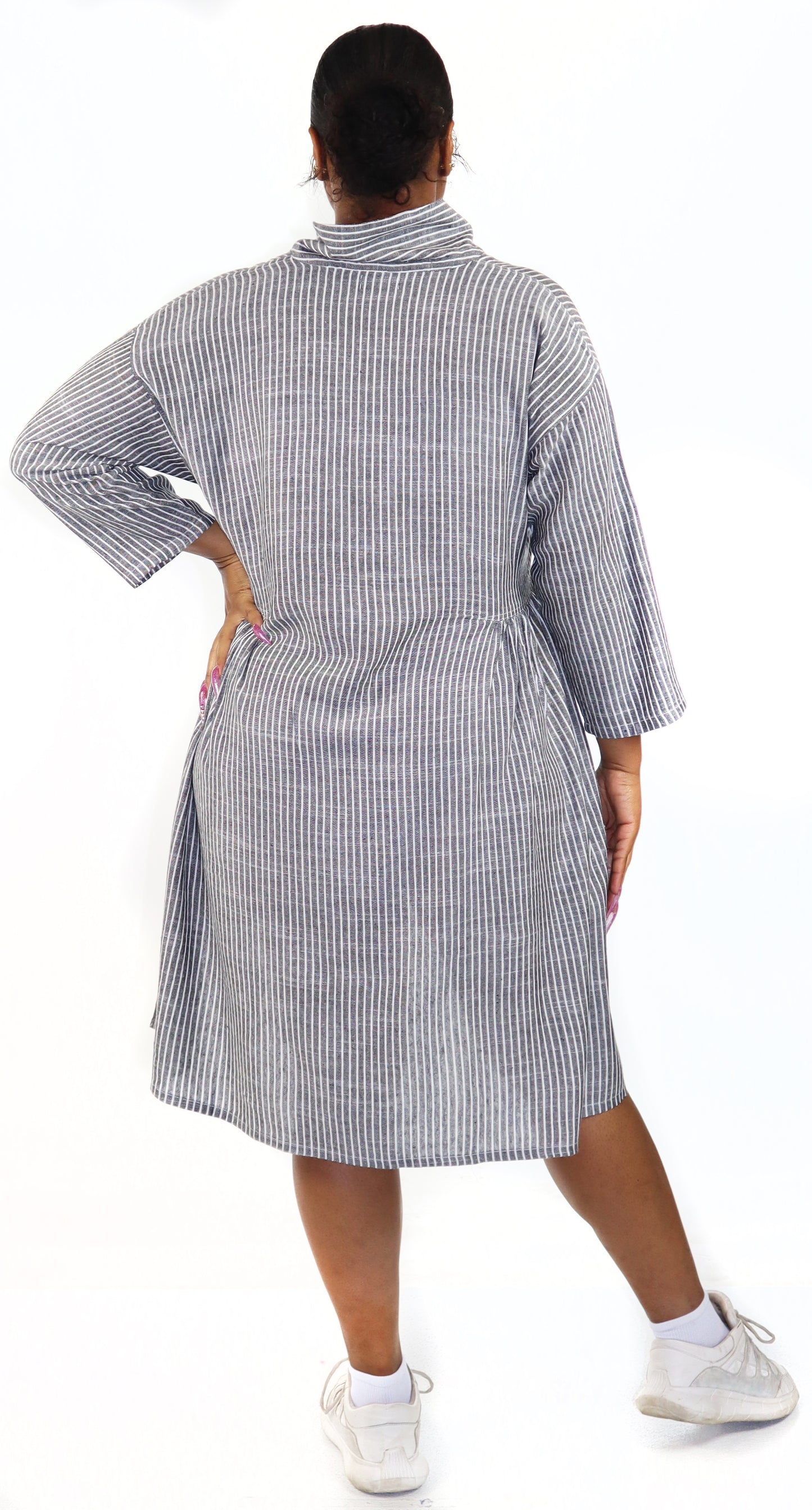 Women Boho High Low Linen V Neck Knee Length Dress Top, Bohemian Linen Dress, Regular and Plus Sizes