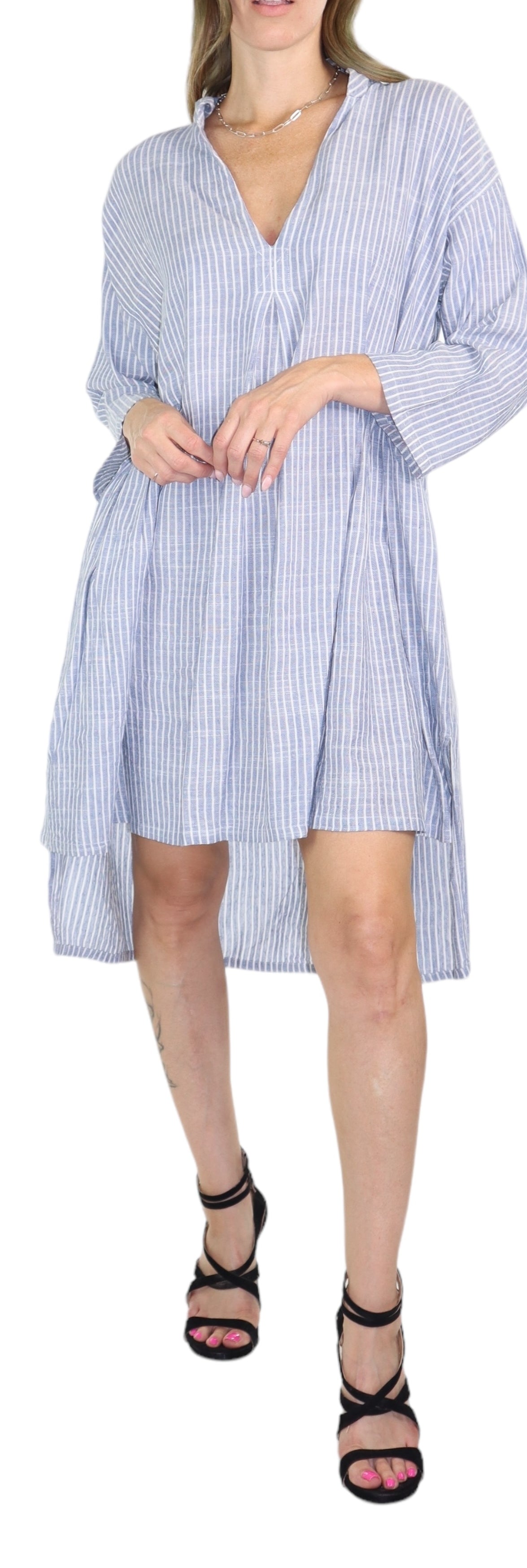 Women Linen Bohemian High Low Knee Length Dress Top | Regular and Plus Sizes