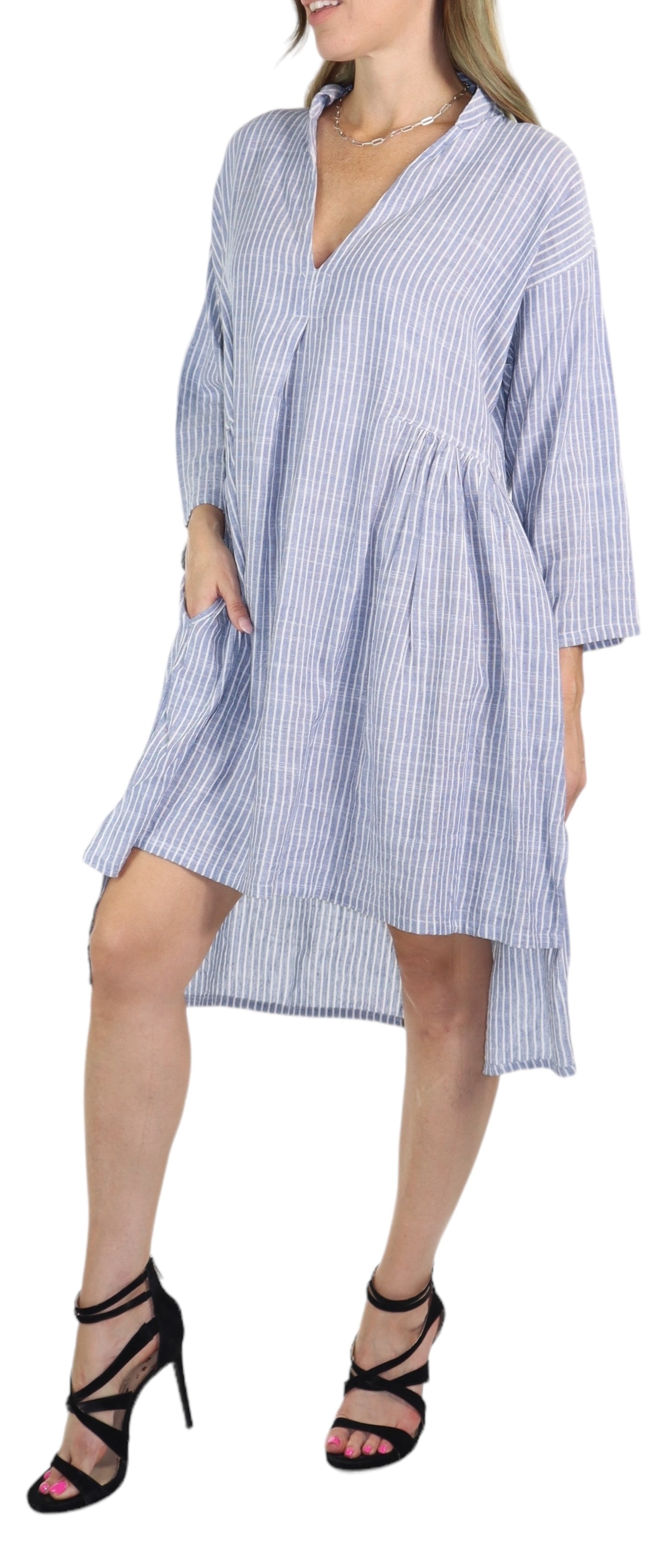 Women Linen Bohemian High Low Knee Length Dress Top | Regular and Plus Sizes