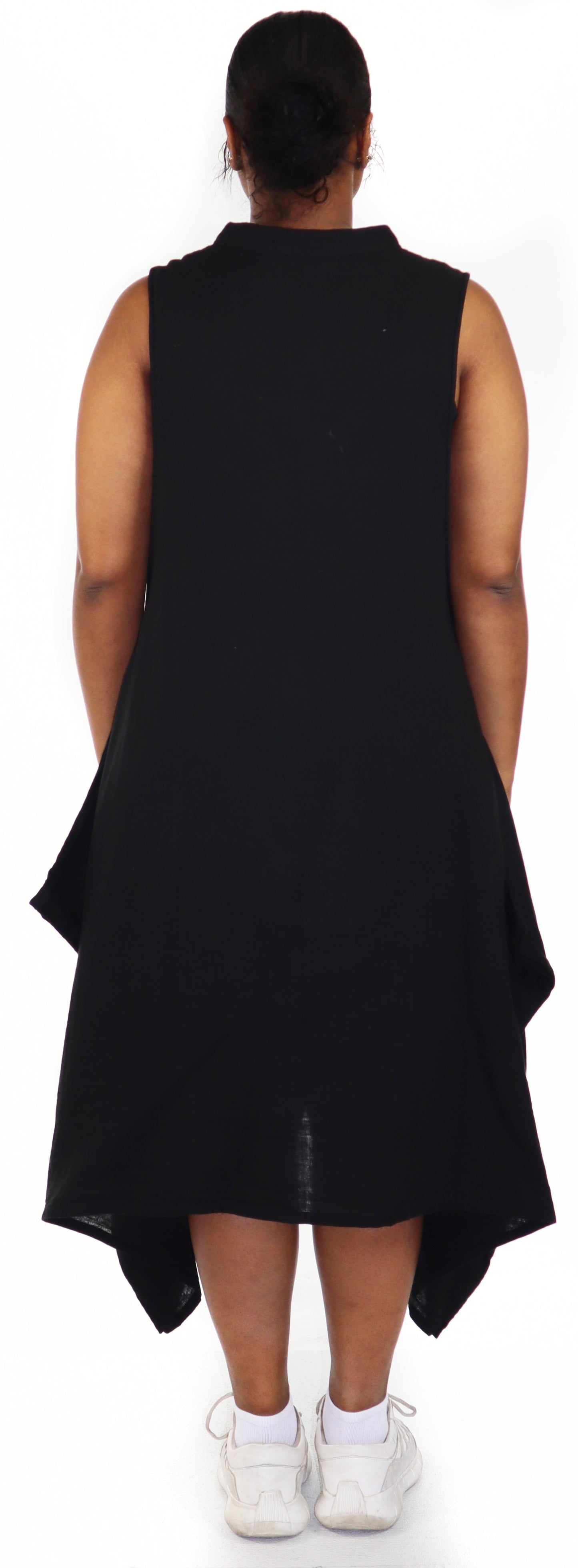 Women Boho Linen Sleeveless Button Down Midi Dress Top, Romper w/ Front Pockets, Reg and Plus Sizes