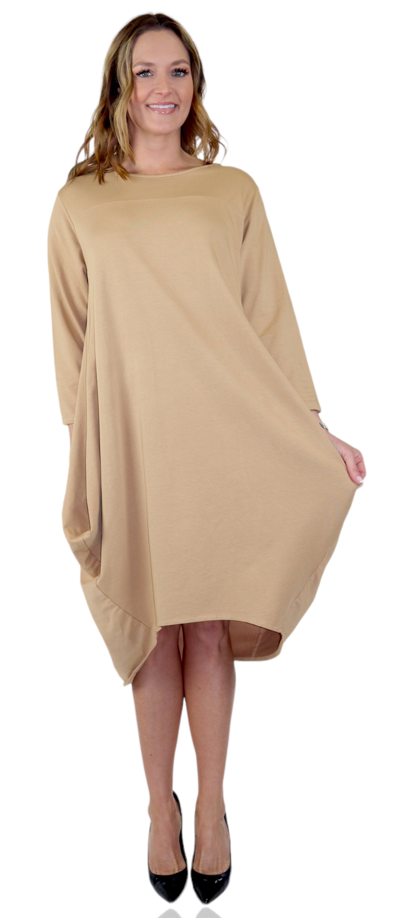 Women's Cotton Relaxed Fit Bubble Hem Dress Top