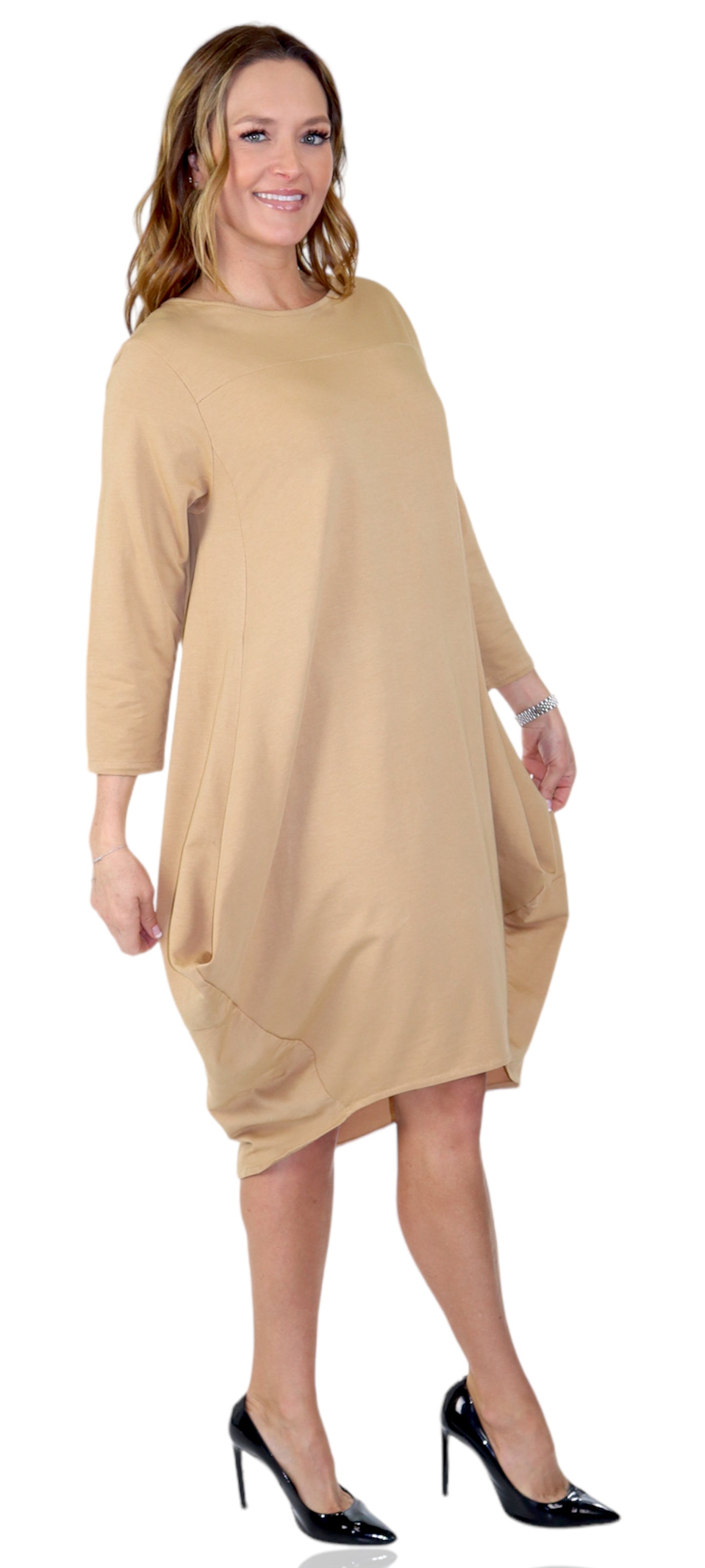 Women's Cotton Relaxed Fit Bubble Hem Dress Top
