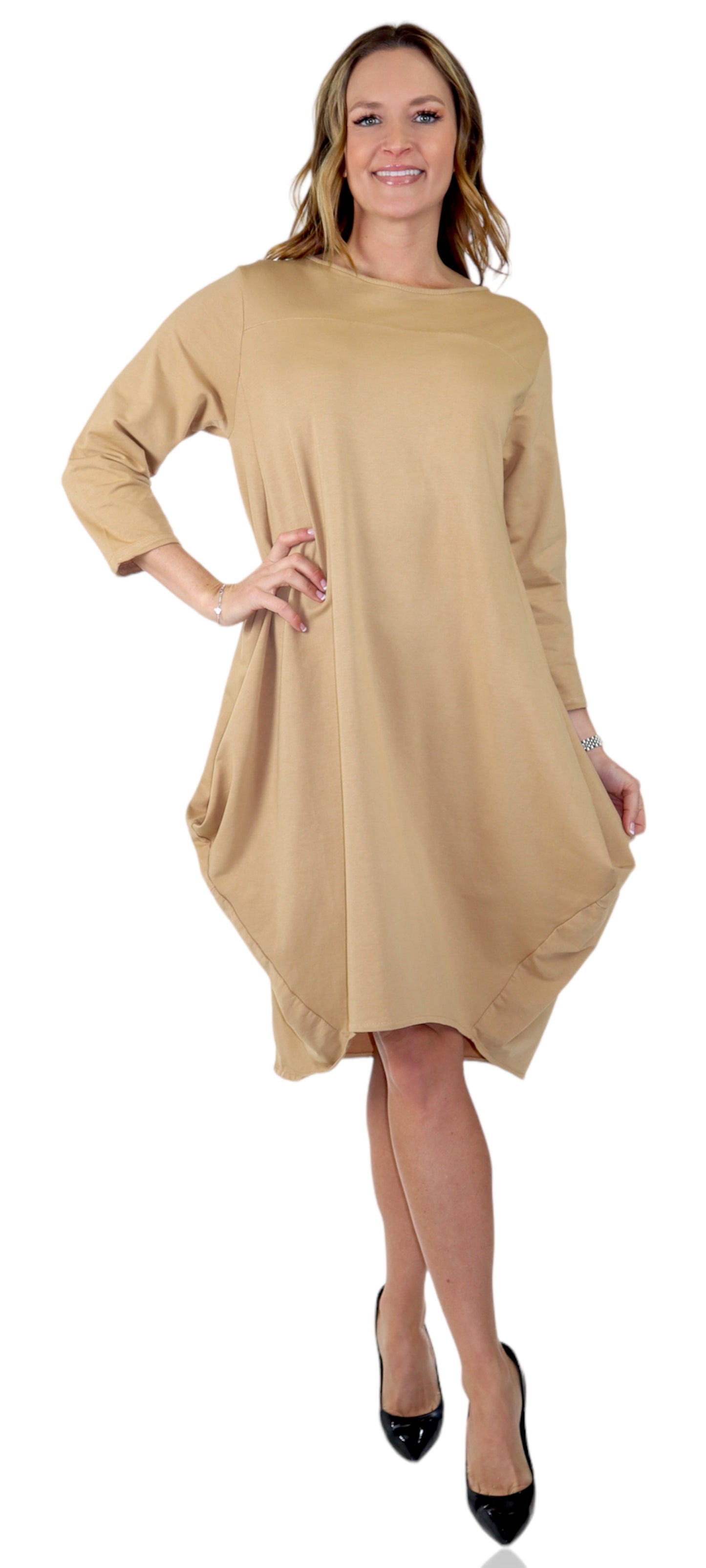 Women's Cotton Relaxed Fit Bubble Hem Dress Top