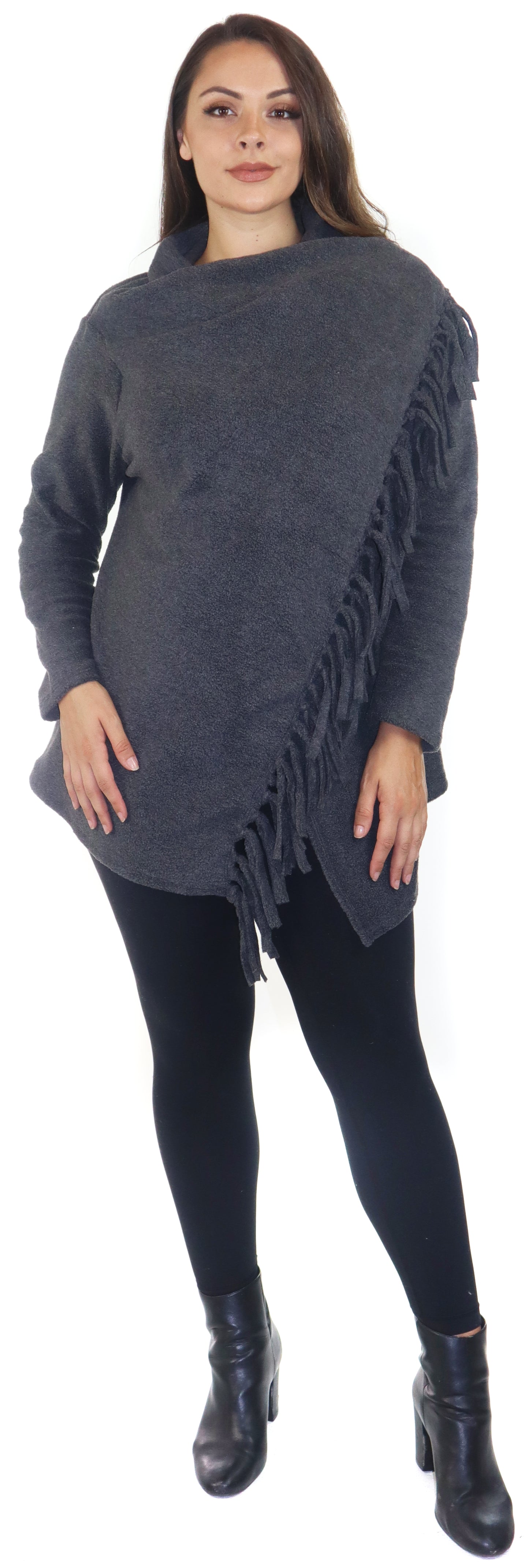 Fleece Sleeved Shawl Wrap Fringed Poncho,, Poncho for Cold Weather, Cozy Versatile Poncho, MADE IN USA, One Size Fits All Adults