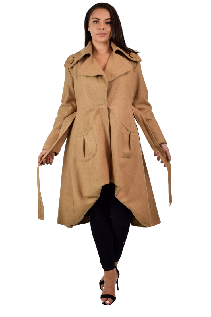 Desiger all wool coat, Women Coat, Wool Coat, Swing Coat, Hi low Coat, Lagenlook coat, Winter coat, Wool jacket, Camel Color