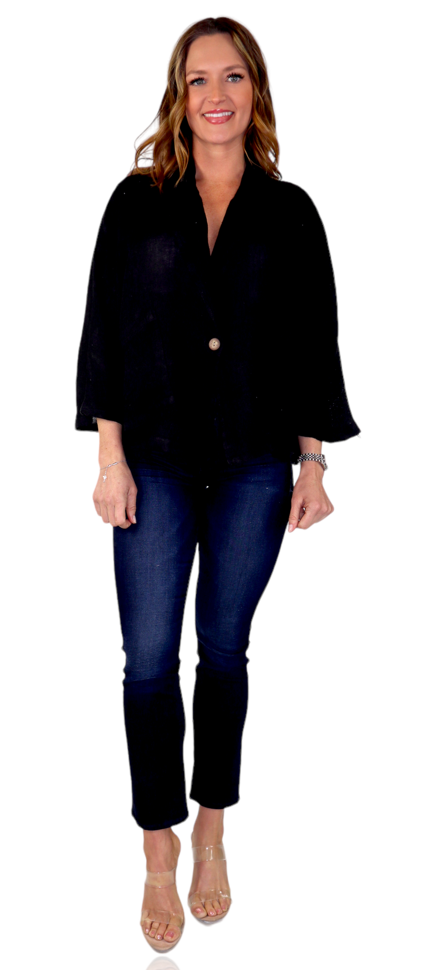 Womens 100% Natural Linen Loose Fit Short Crop Collared Blazer Jacket | One Size Fits All