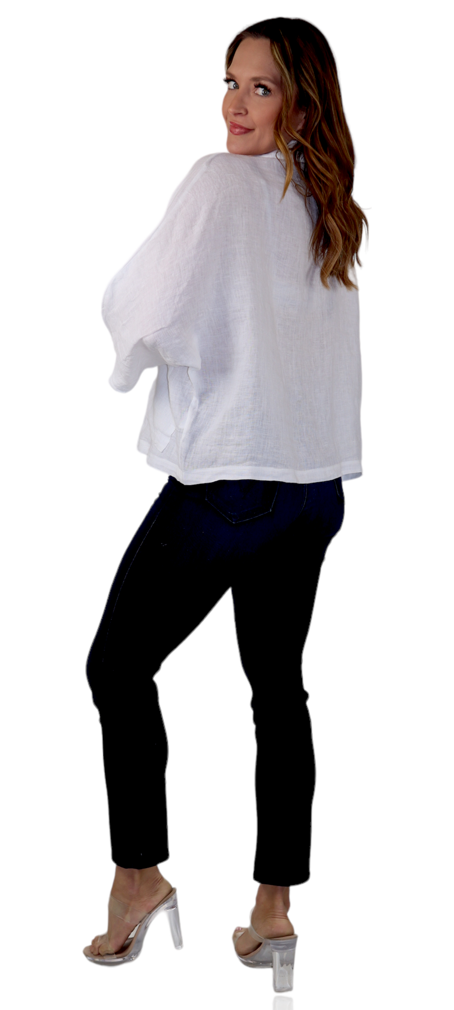 Womens 100% Natural Linen Loose Fit Short Crop Collared Blazer Jacket | One Size Fits All