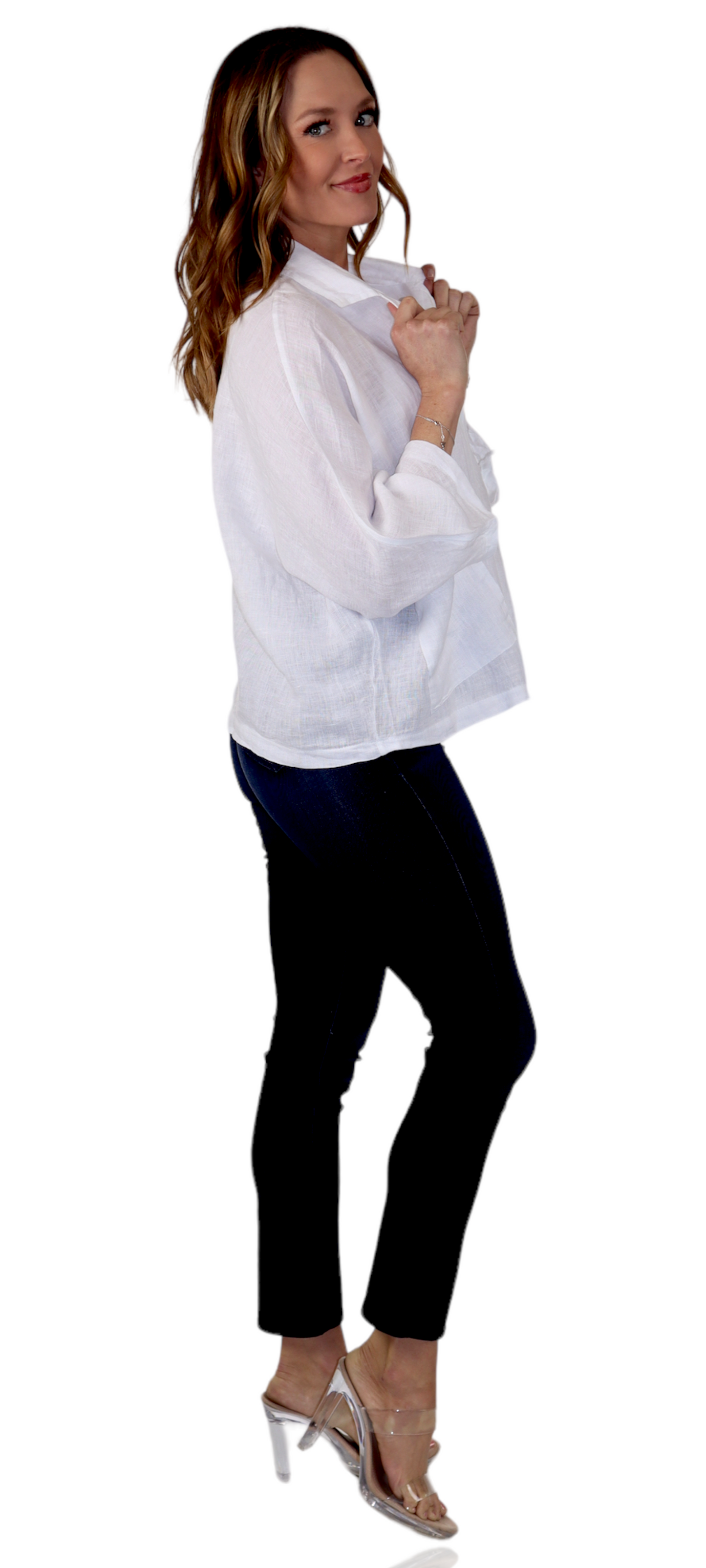 Womens 100% Natural Linen Loose Fit Short Crop Collared Blazer Jacket | One Size Fits All