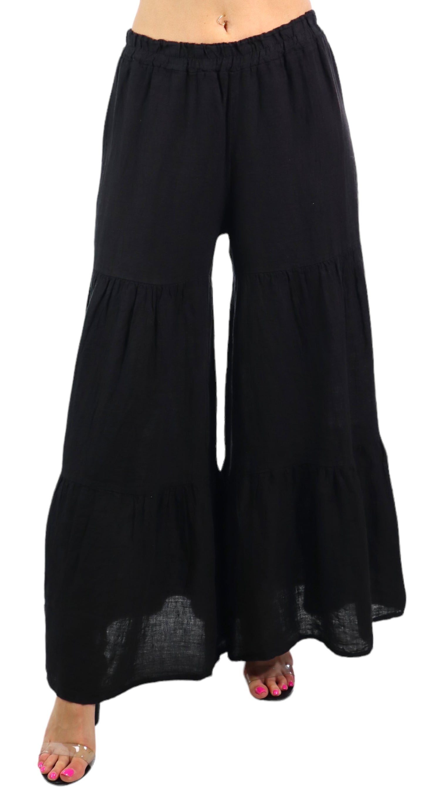 Linen 3 Tiered BoHo Palazzo Pants