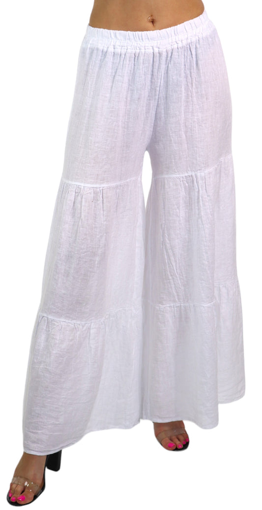 Linen 3 Tiered BoHo Palazzo Pants