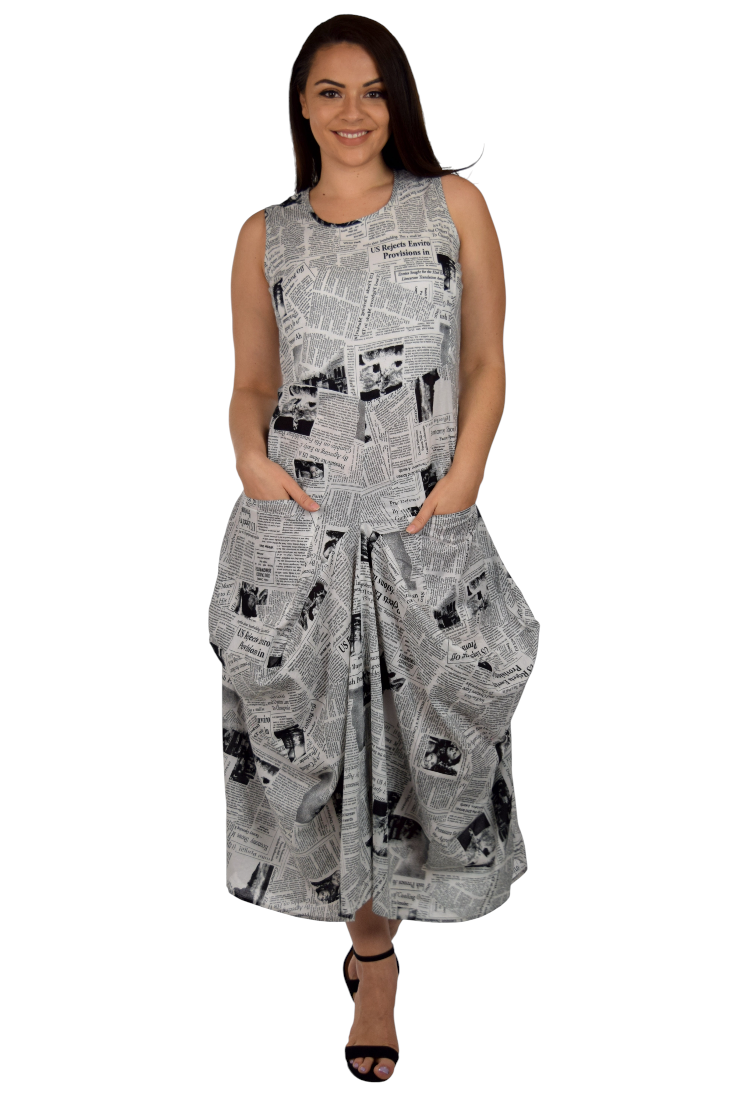Newspaper print Lagenlook Dress, Newspaper Print cotton Dress, Quirky Dress, Parachute Dress, Plus Size Clothing, Plus Size Dress,