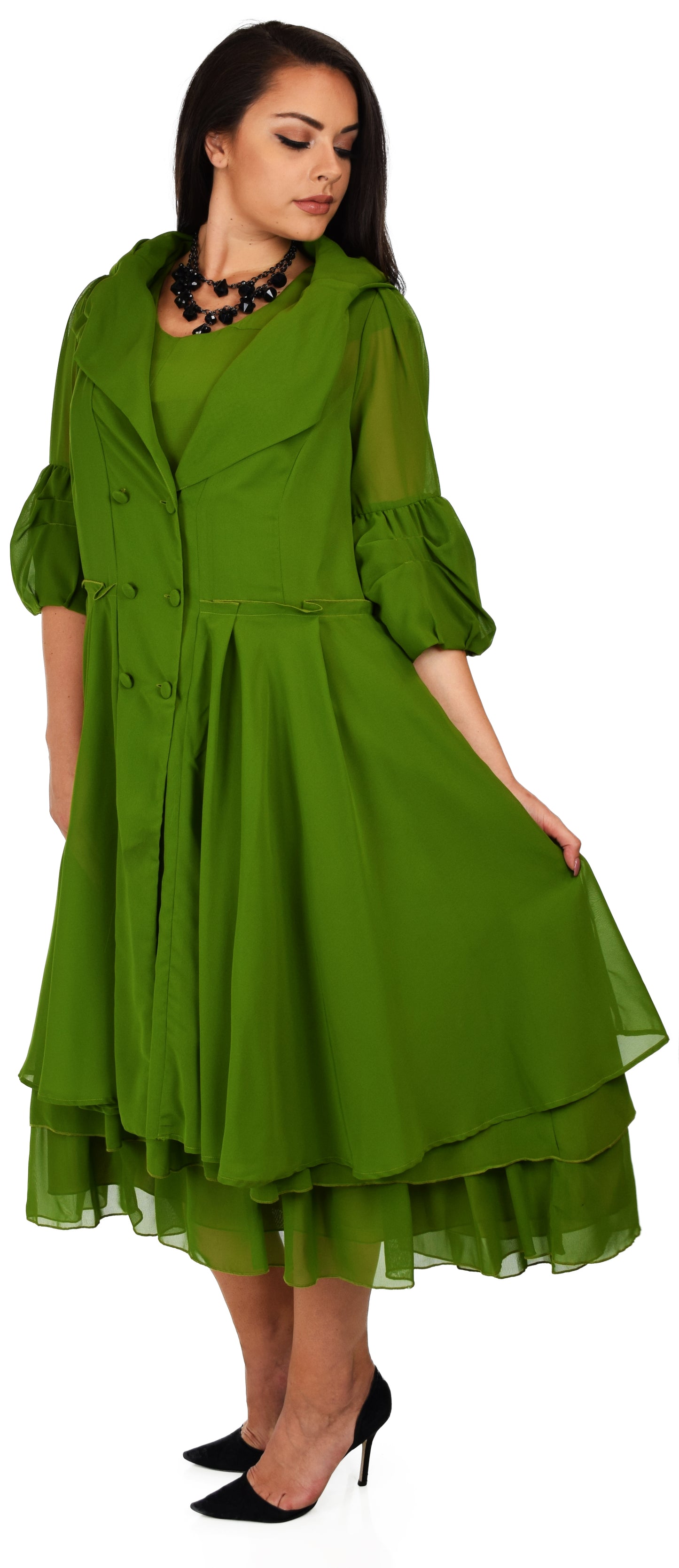 Classic 2 PC Georgette Chiffon Dress and  Coat Jacket set, Women Dress and Jacket Set,