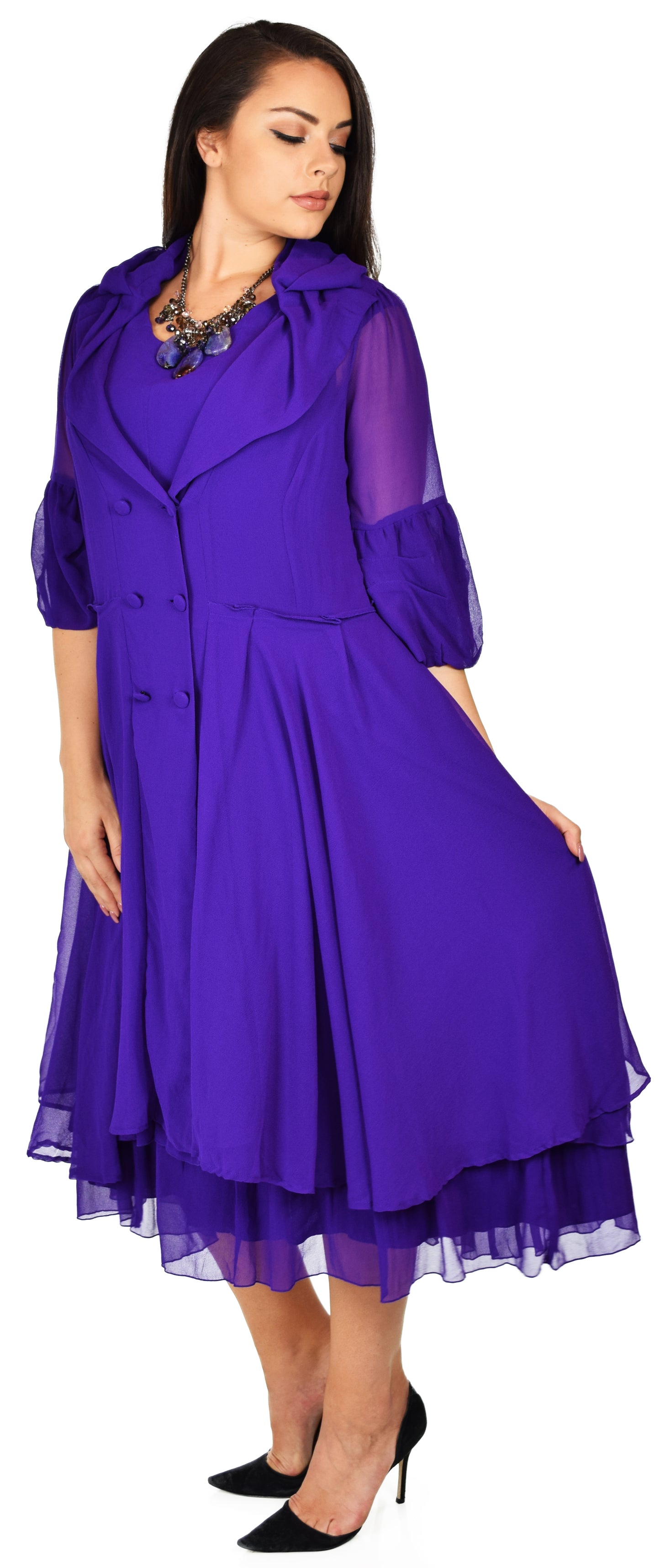 Classic 2 PC Georgette Chiffon Dress and  Coat Jacket set, Women Dress and Jacket Set,