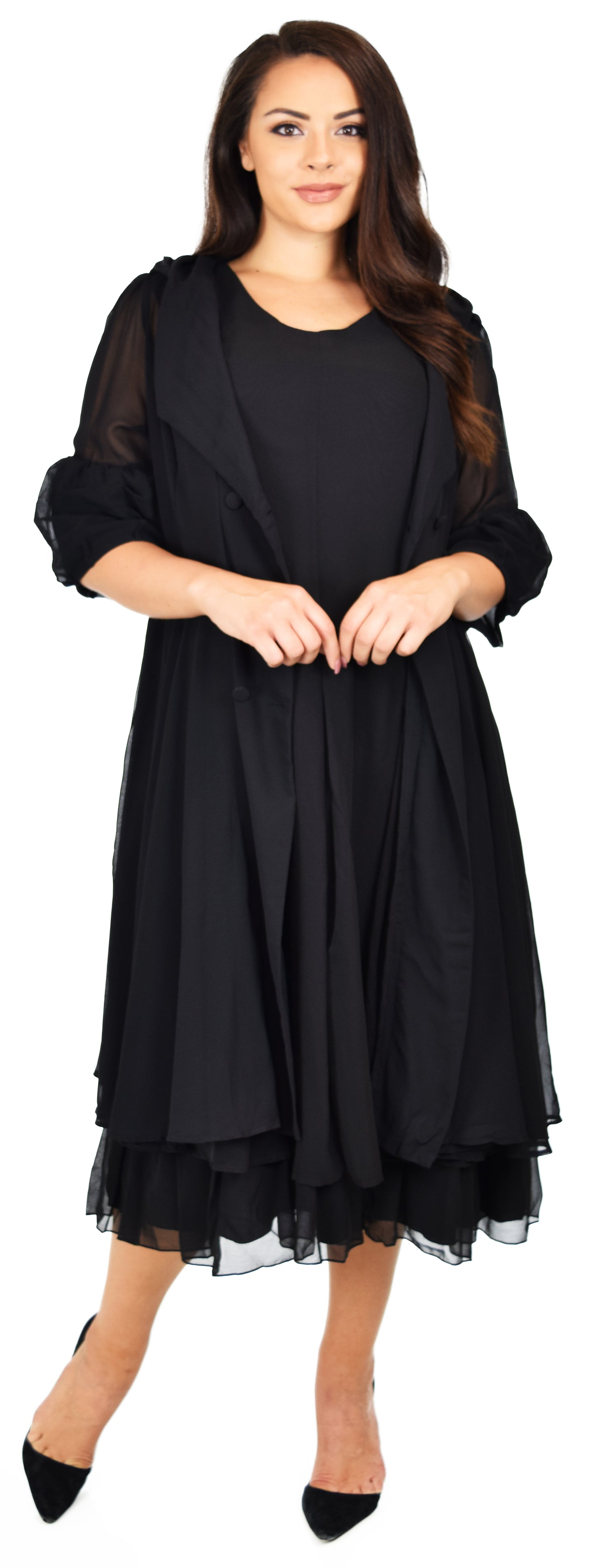 Classic 2 PC Georgette Chiffon Dress and  Coat Jacket set, Women Dress and Jacket Set,