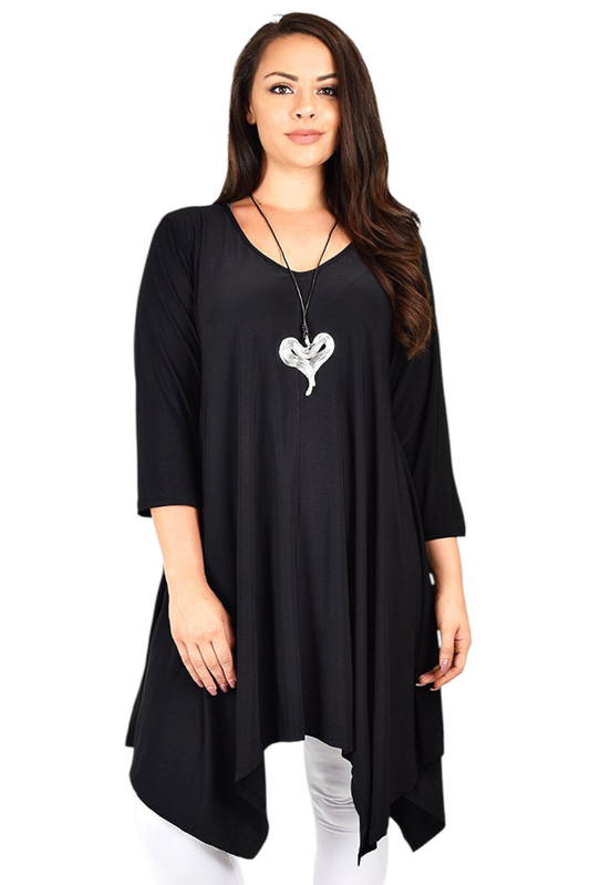 Plus Size Long 3/4 Sleeve Flared Swing Tunic Dress Blouse Top