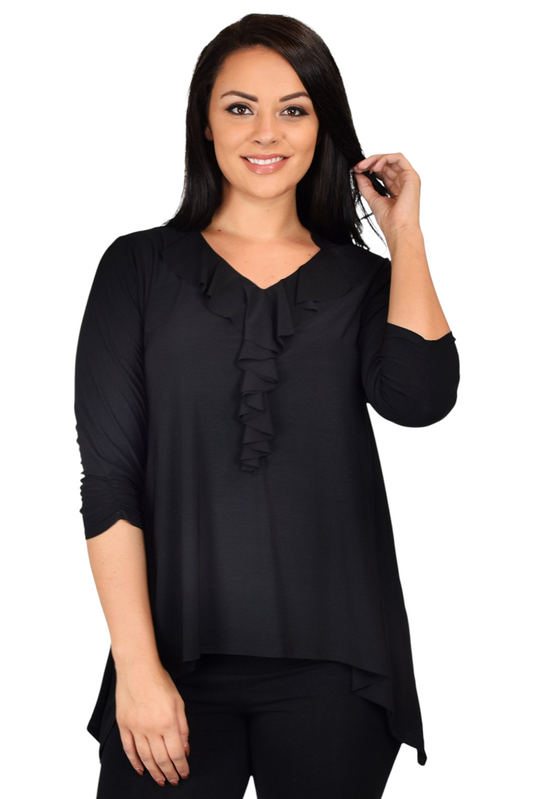 Ruffled Collar Asymmetrical Babydoll Tunic Top Blouse Shirt