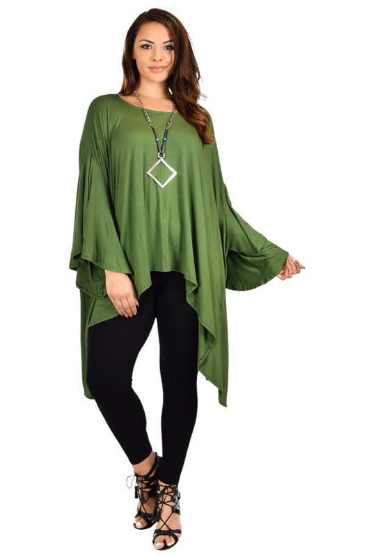 Asymmetrical Oversized Tunic , Full Figured Poncho Top, Plus Size Tunic top, Top Cover Up w/ Butterfly Sleeves