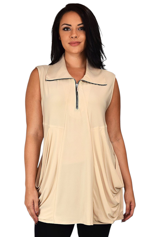 Plus Size Summer Sleeveless Tunic Shirt Top w/ Zipped Collar