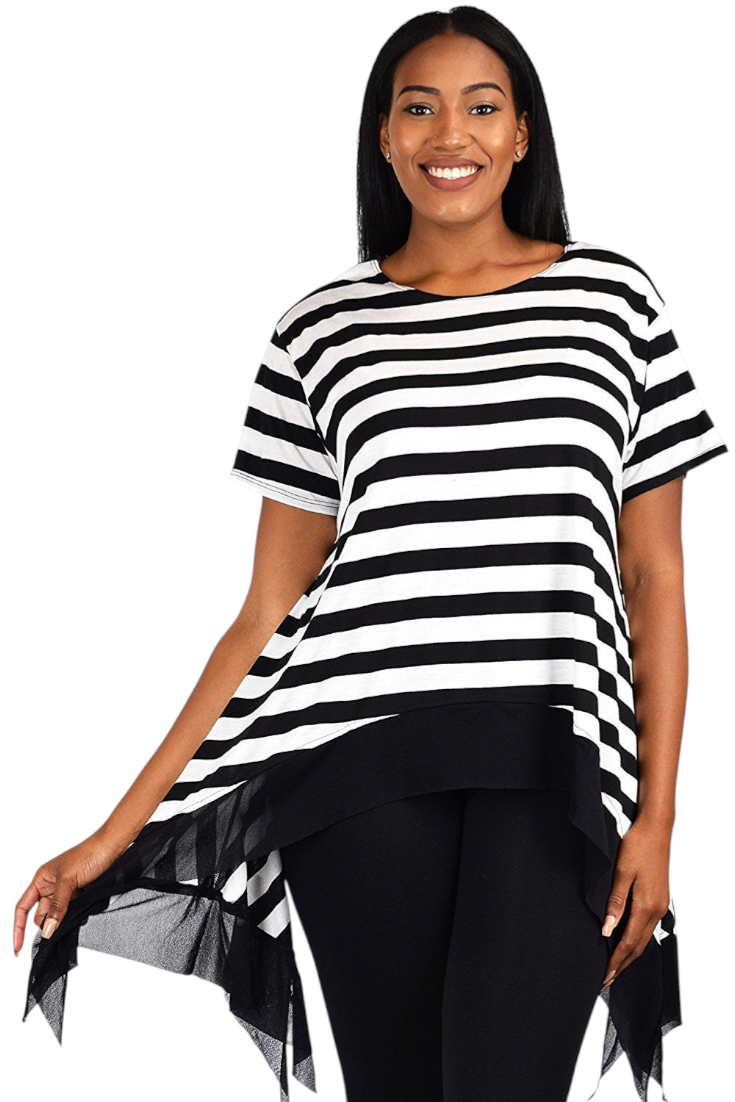 Lagenlook Tunic,Plus size Tunic,Black and White Stripes Tunic, Asymmetrical Tunic, Women Tunic, One size fits up to 2XL